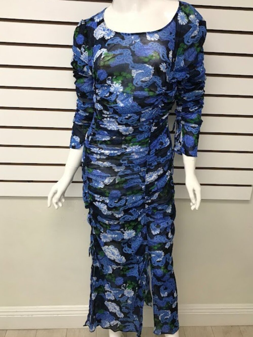 NWT Diane Von Furstenberg Corinne Dragon Dance Dress Blue Floral Print XL